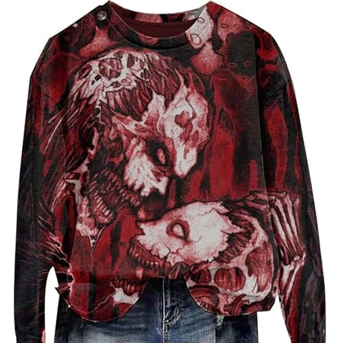 Problem Gelöst Halloween Kostüme Damen I´m Fine Print Rundhals Langarm Pullover mit Blutigem Muster Halloween Kostüme Blutige Wunde Langarmshirt Soft Locker Pulli Autumn Winter Oberteile Bluse von YULONGESS