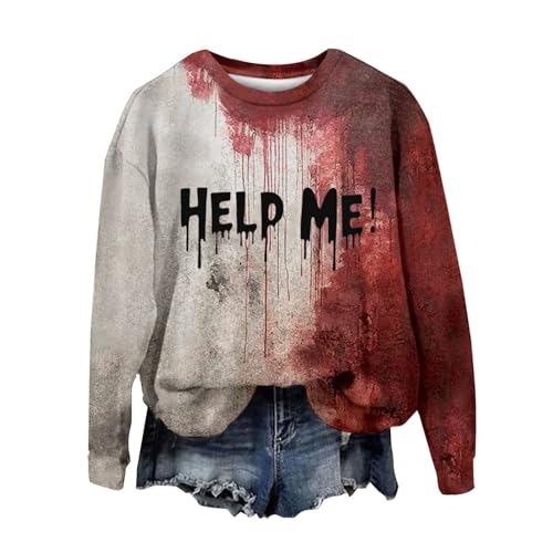 Problem Gelöst Halloween Kostüme Damen I´m Fine Print Rundhals Langarm Pullover mit Blutigem Muster Halloween Kostüme Blutige Wunde Langarmshirt Soft Locker Pulli Autumn Winter Oberteile Bluse von YULONGESS