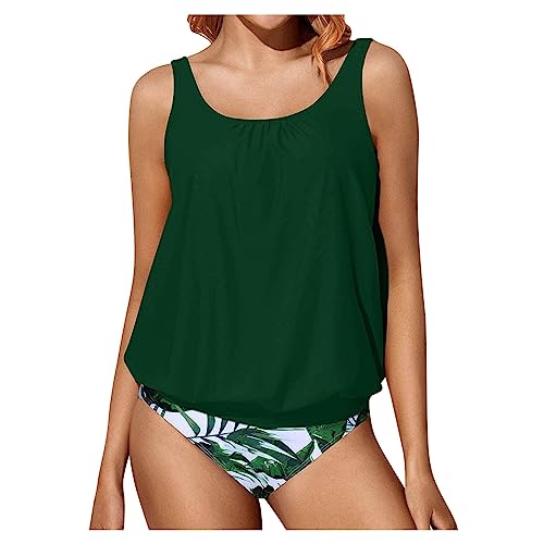 Tankini Damen, Bauchweg Zweiteilig Badeanzug, Push up Bademoden, Plus Größe Tankini Set, Tankini Oberteil mit Badeshorts, Elegant Sommer Badeanzüge, Strand Schwimmanzug, Bikini Tank Top und Shorts von YULONGESS