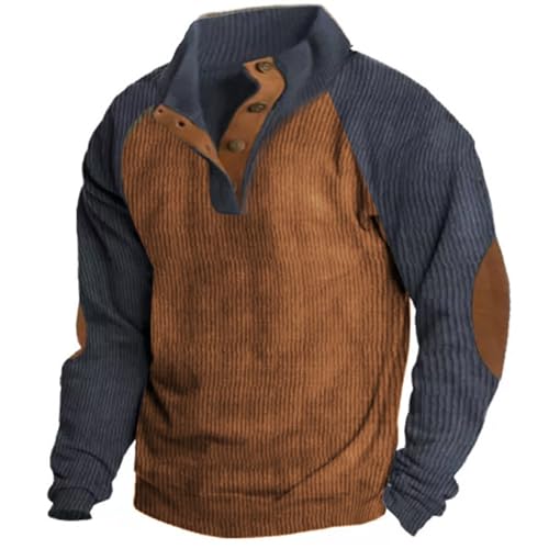 Winterpullover Herren Warm: Cord Hemd Sweatjacke, Henley T-Shirt, Mit Knopfleiste Bluse, Einfarbig Pulli, Stehkragen Arbeitsjacke, Langarm Klassischer Teddy Jacken, Sportjacke, Weihnachtspullover von YULONGESS