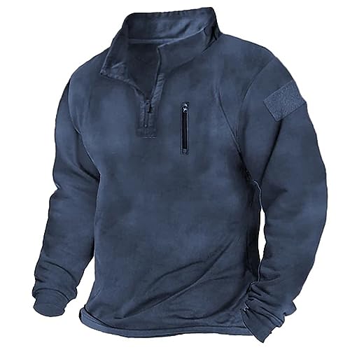 Winterpullover Herren Warm: Knopfleiste Sweatshirtjacke, Henley Shirt, Stehkragen Fleecejacken, Einfarbig Pullover, Langarm Arbeitsjacke, Oversized Tops, Trainingsjacke, Winterpullover von YULONGESS