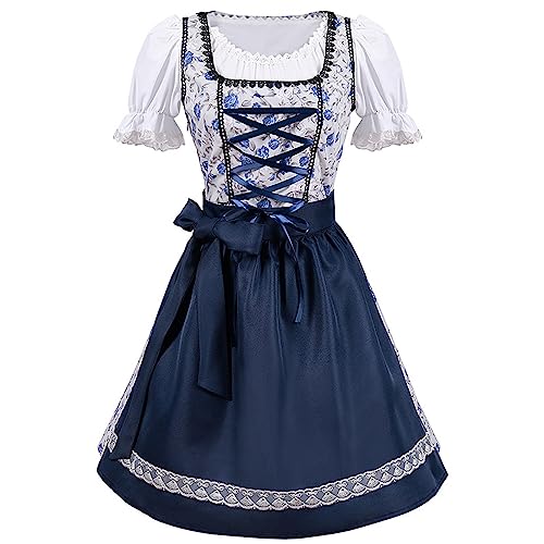 YULONGESS Dirndl Damen Midi Dirndlkleid Traditionelles Trachtenkleid 3 teilig Dirndlbluse+Kleid+Schürze Trachtenrock Trachtenmode Kleid für Oktoberfest Karneval Besondere Anlässe von YULONGESS