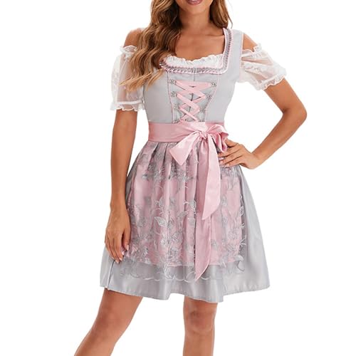 YULONGESS Dirndl Damen Midi Trachtenkleid Trachtenmode Trachtenrock Kleid 2 teilig Dirndlkleid+Spitzenschürze für Oktoberfest Besondere Anlässe von YULONGESS