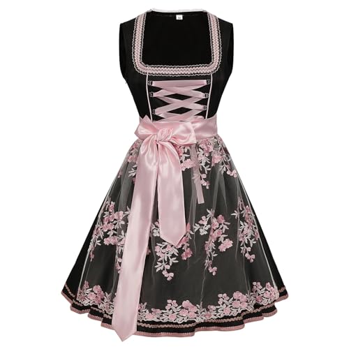 YULONGESS Dirndl Damen Midi mit Schürze 2tlg Oktoberfest Trachtenkleid Dirndlkleid mit Spitzenschürze Trachtenmode Kleid für Oktoberfest Besondere Anlässe von YULONGESS