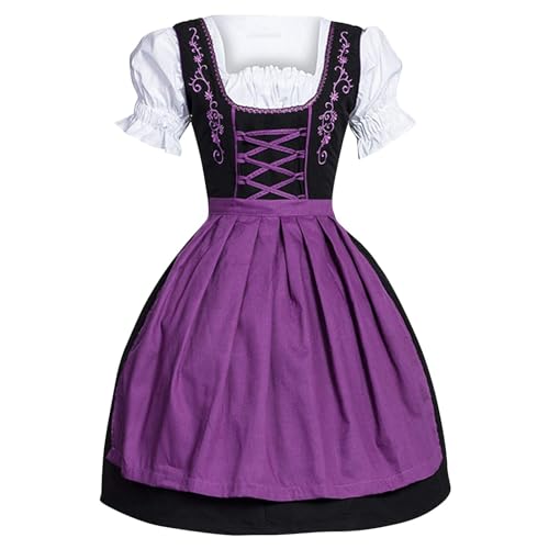 YULONGESS Dirndl Damen Midi mit Schürze 2tlg Oktoberfest Trachtenkleid Dirndlkleid mit Spitzenschürze Trachtenmode Kleid für Oktoberfest Besondere Anlässe von YULONGESS