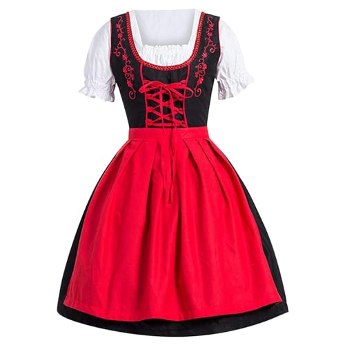 YULONGESS Dirndl Damen Midi mit Schürze 2tlg Oktoberfest Trachtenkleid Dirndlkleid mit Spitzenschürze Trachtenmode Kleid für Oktoberfest Besondere Anlässe von YULONGESS