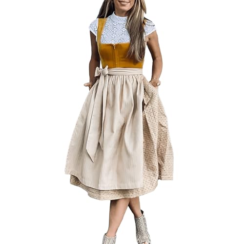 YULONGESS Dirndl Damen Midi mit Schürze 2tlg Oktoberfest Trachtenkleid Dirndlkleid mit Spitzenschürze Trachtenmode Kleid für Oktoberfest Besondere Anlässe1 von YULONGESS