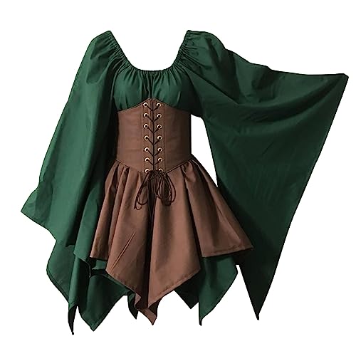 YULONGESS Kleid Mittelalter Damen Renaissance Kleid Mittelalter Kostüm Kleid Bound Waist Elegantes Partykleid Gothic Kleider Vintage Maxikleid Karneval Halloween Party von YULONGESS