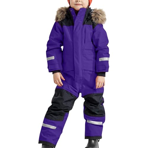 YULONGESS Skianzug Kinder, Wasserdichter Winter Skijacke, Winddicht Winteranzug, Fellkragenkapuze Schneeoverall Jungen, Softshell Dickere Schneehose Mädchen, Reflektierenden Streifen Schneeoverall von YULONGESS