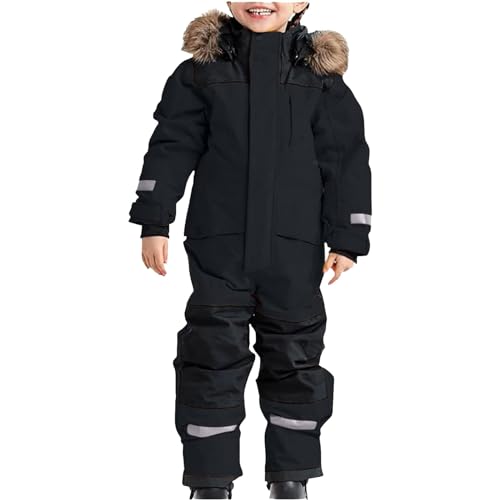 YULONGESS Skianzug Kinder, Wasserdichter Winter Skijacke, Winddicht Winteranzug, Fellkragenkapuze Schneeoverall Jungen, Softshell Dickere Schneehose Mädchen, Reflektierenden Streifen Schneeoverall von YULONGESS