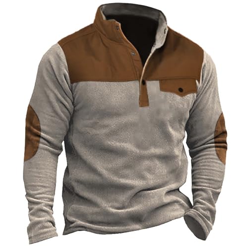 YULONGESS Sweatshirt Herren: Mit Knopfleiste Pullis, Henley T-Shirt, Stehkragen Fleecepullover Einfarbig Sweatjacke, Herbst Winter Arbeitsjacke, Klassischer Coat, Longjacke, Weihnachtspullover von YULONGESS