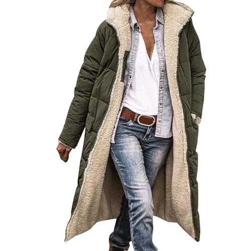 YULONGESS Wintermantel Damen, Warmer Lang Jacke Baumwolle Einfarbig Wanderjacke mit Kapuze Wintermantel Langarm Elegant Steppmantel Herbst Winter Outdoor Baumwolljacke Kuschelig Winterparka Mantel von YULONGESS