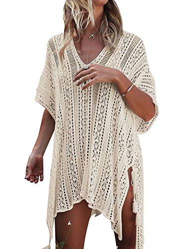 YULONG Frauen Badeanzug vertuschen Böhmen Sarong Sexy V-Ausschnitt Beach Bikini Bademode Crochet Dress One Size von YULOONG