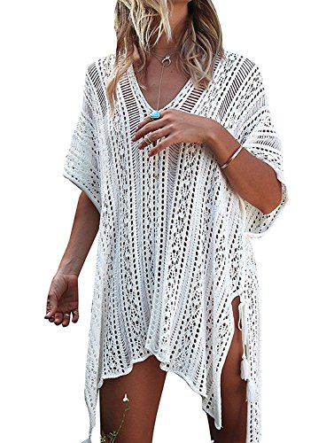 YULONG Frauen Badeanzug vertuschen Böhmen Sarong Sexy V-Ausschnitt Beach Bikini Bademode Crochet Dress One Size von YULOONG