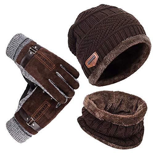 YULOONG Beanie Hut Schal Handschuhe Set Winter Strickmütze Halswärmer Touchscreen Fahrhandschuhe Unisex von YULOONG