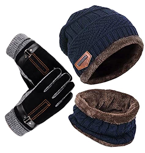 YULOONG Beanie Hut Schal Handschuhe Set Winter Strickmütze Halswärmer Touchscreen Fahrhandschuhe Unisex von YULOONG