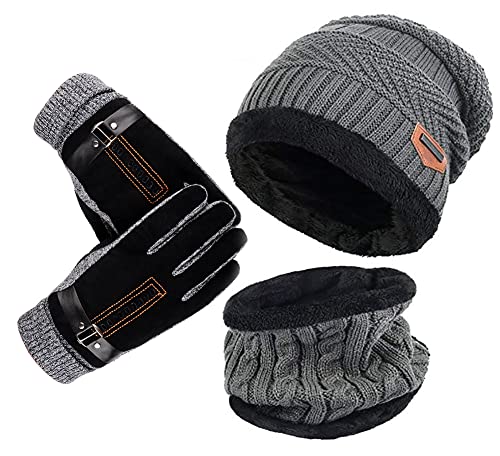 YULOONG Beanie Hut Schal Handschuhe Set Winter Strickmütze Halswärmer Touchscreen Fahrhandschuhe Unisex von YULOONG