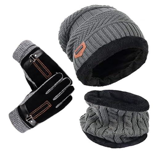 YULOONG Beanie Hut Schal Handschuhe Set Winter Strickmütze Halswärmer Touchscreen Fahrhandschuhe Unisex von YULOONG