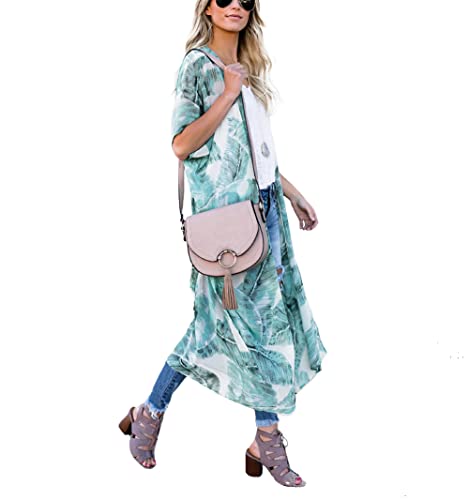 YULOONG Damen Flowy Kimono Floral Cardigan Open Front Maxikleid Loose Beach Coverups Chiffon Badeanzug Cover Up Plus Size B 4XL von YULOONG