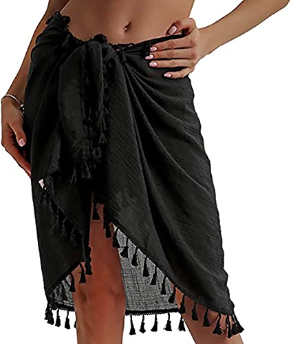 YULOONG Damen Strand Wrap Röcke Kurze Fransen Schürze Sarong Chiffon Bademode Cover Ups Sexy Bikini Wrap von YULOONG