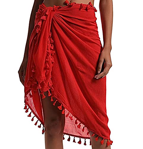 YULOONG Damen Strand Wrap Röcke Kurze Fransen Schürze Sarong Chiffon Bademode Cover Ups Sexy Bikini Wrap von YULOONG