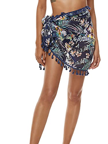 YULOONG Damen Strand Wrap Röcke Kurze Fransen Schürze Sarong Chiffon Bademode Cover Ups Sexy Bikini Wrap von YULOONG