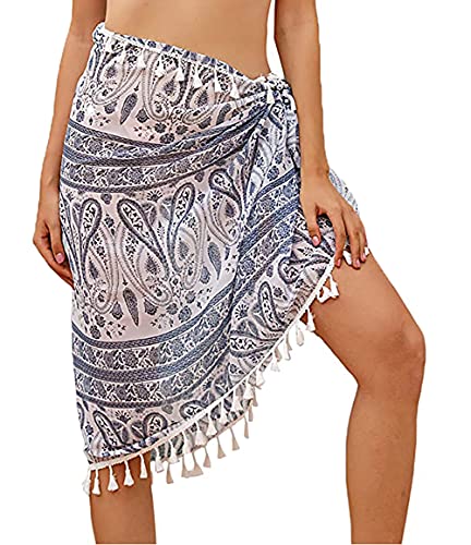 YULOONG Damen Strand Wrap Röcke Kurze Fransen Schürze Sarong Chiffon Bademode Cover Ups Sexy Bikini Wrap von YULOONG