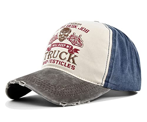 YULOONG Trucker Cap Vintage Baseball Cap Washed Denim Skull Pattern Verstellbarer Outdoor Sonnenhut 100% Baumwolle für Herren Damen A von YULOONG