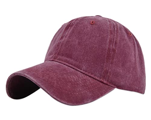 YULOONG Vintage Baseball Cap Basic Solid Color Washed Denim Trucker Cap 100% Baumwolle Sonnenhut für Männer Frauen Verstellbar Rot YULOONG Vintage Baseball Cap Basic Solid Color Washed Denim Trucker Cap 100% Baumwolle Sonnenhut für Männer Frauen Verstellbar Rot von YULOONG