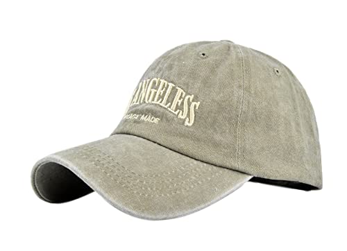 YULOONG Vintage Baseball Cap Stickerei LOS Angeles Washed Denim Trucker Cap 100% Baumwolle Sonnenhut für Männer Frauen Einstellbar Khaki von YULOONG