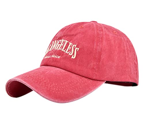 YULOONG Vintage Baseball Cap Stickerei LOS Angeles Washed Denim Trucker Cap 100% Baumwolle Sonnenhut für Männer Frauen Einstellbar Rot von YULOONG