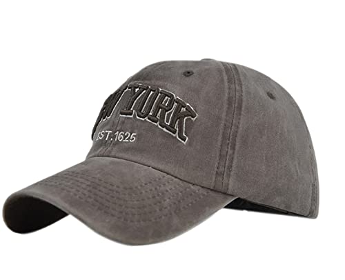 YULOONG Vintage Baseball Cap Stickerei New York Washed Denim Trucker Cap 100% Baumwolle Sonnenhut für Herren Damen Einstellbar Braun von YULOONG