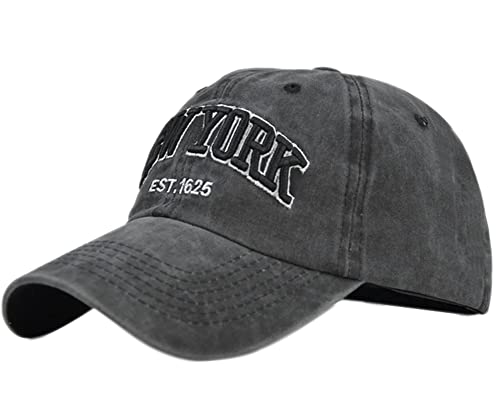 YULOONG Vintage Baseball Cap Stickerei New York Washed Denim Trucker Cap 100% Baumwolle Sonnenhut für Herren Damen Einstellbar Schwarz von YULOONG