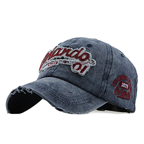 YULOONG Vintage Baseball Cap Stickerei Orlando Washed Denim Trucker Cap 100% Baumwolle Sonnenhut für Herren Damen Verstellbare Größe Blau von YULOONG