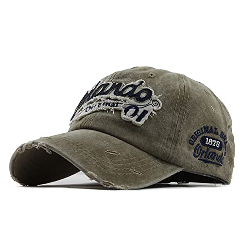 YULOONG Vintage Baseball Cap Stickerei Orlando Washed Denim Trucker Cap 100% Baumwolle Sonnenhut für Herren Damen Verstellbare Größe Khaki von YULOONG