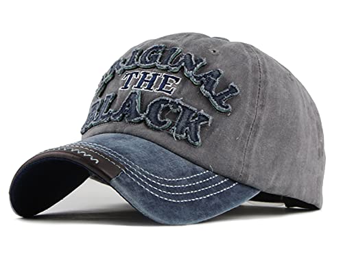 YULOONG Vintage Baseball Cap Stickerei SCHWARZ Washed Denim Trucker Cap 100% Baumwolle Sonnenhut für Männer Frauen Verstellbare Größe Grau von YULOONG