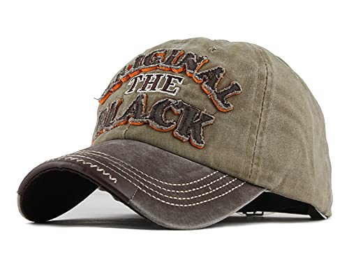 YULOONG Vintage Baseball Cap Stickerei SCHWARZ Washed Denim Trucker Cap 100% Baumwolle Sonnenhut für Männer Frauen Verstellbare Größe Khaki von YULOONG