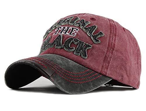 YULOONG Vintage Baseball Cap Stickerei SCHWARZ Washed Denim Trucker Cap 100% Baumwolle Sonnenhut für Männer Frauen Verstellbare Größe Rot von YULOONG