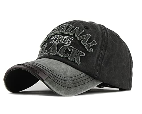 YULOONG Vintage Baseball Cap Stickerei SCHWARZ Washed Denim Trucker Cap 100% Baumwolle Sonnenhut für Männer Frauen Verstellbare Größe Schwarz von YULOONG