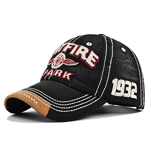 YULOONG Vintage Baseball Cap Stickerei Spitfire Washed Denim Trucker Cap 100% Baumwolle Sonnenhut für Männer Frauen Verstellbare Größe Schwarz von YULOONG