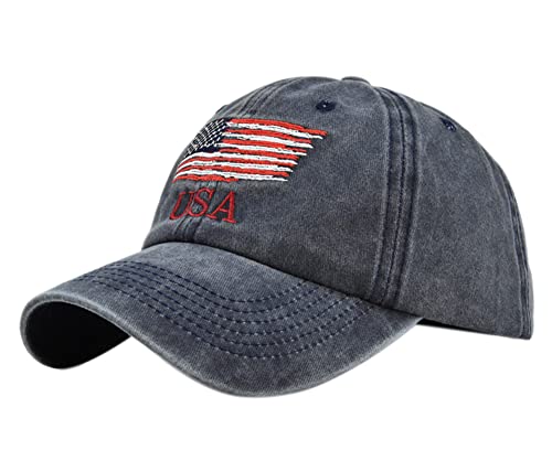 YULOONG Vintage Baseball Cap Stickerei USA Flagge Washed Denim Trucker Cap 100% Baumwolle Sonnenhut für Männer Frauen Einstellbar Blau von YULOONG