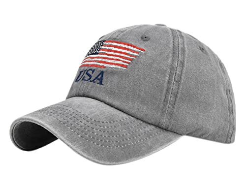 YULOONG Vintage Baseball Cap Stickerei USA Flagge Washed Denim Trucker Cap 100% Baumwolle Sonnenhut für Männer Frauen Einstellbar Grau von YULOONG