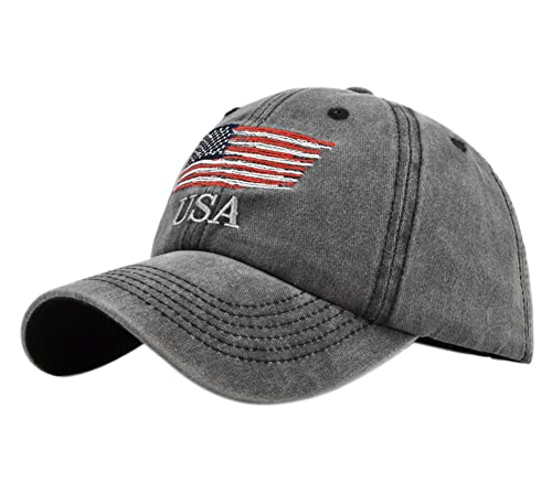 YULOONG Vintage Baseball Cap Stickerei USA Flagge Washed Denim Trucker Cap 100% Baumwolle Sonnenhut für Männer Frauen Einstellbar Schwarz von YULOONG