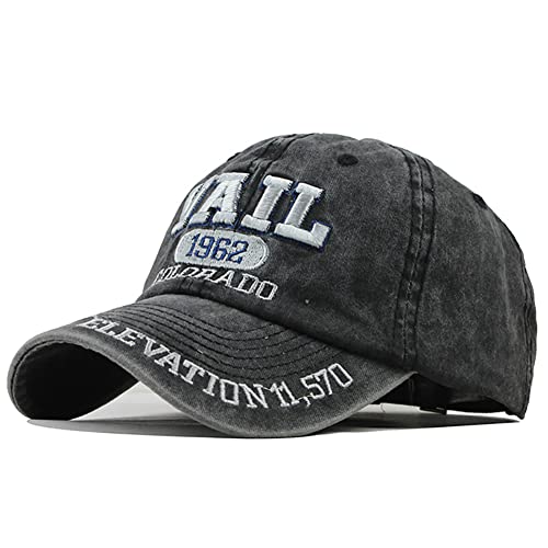 YULOONG Vintage Baseball Cap Stickerei Vail Washed Denim Trucker Cap 100% Baumwolle Sonnenhut für Herren Damen Verstellbare Größe Schwarz von YULOONG