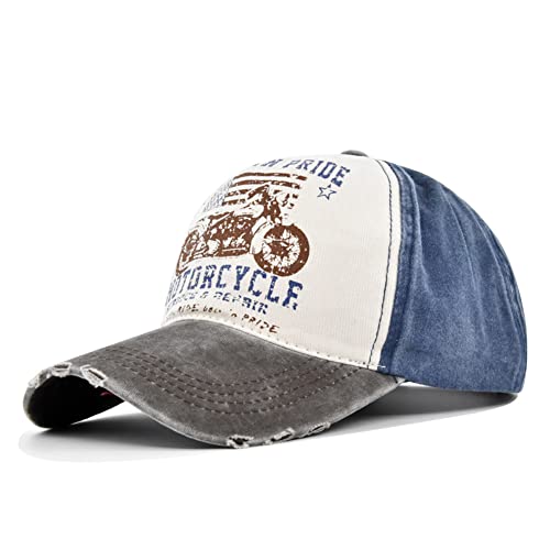 YULOONG Vintage Baseball Cap Washed Denim Trucker Cap Motorrad Print Muster Outdoor Sonnenhut 100% Baumwolle für Herren Damen A von YULOONG