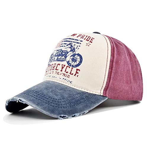 YULOONG Vintage Baseball Cap Washed Denim Trucker Cap Motorrad Print Muster Outdoor Sonnenhut 100% Baumwolle für Herren Damen D von YULOONG