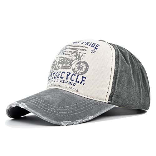 YULOONG Vintage Baseball Cap Washed Denim Trucker Cap Motorrad Print Muster Outdoor Sonnenhut 100% Baumwolle für Herren Damen F von YULOONG