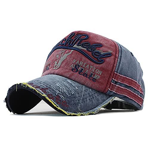 YULOONG Vintage Baumwolle Baseball Cap Fashion Washed Denim Retro Ausgefranste Kante Sonnenhut Bestickter Trucker Hut Klassische Sport Casual Cap Einstellbare Größe für Männer Frauen (A-Rot) von YULOONG