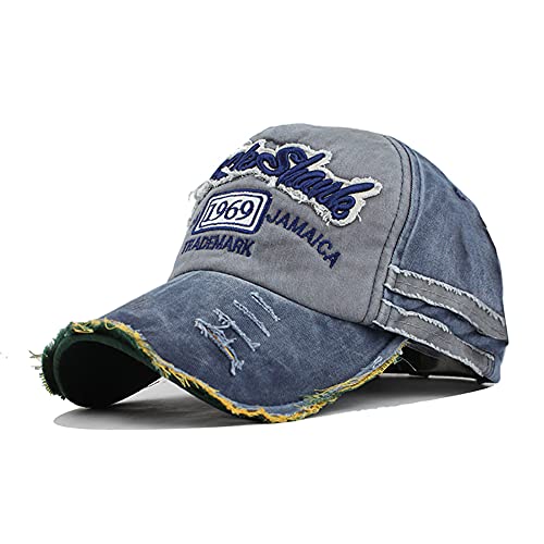 YULOONG Vintage Baumwolle Baseball Cap Fashion Washed Denim Retro Ausgefranste Kante Sonnenhut Bestickter Trucker Hut Klassische Sport Casual Cap Einstellbare Größe für Männer Frauen (B-Marine A) von YULOONG