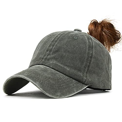 YULOONG Womens Baseball Cap Messy Bun Pferdeschwanz Vintage Denim Ponycaps Verstellbare Baumwolle Sommer Sonnenhut Polo-Stil Klassische Sport Lässige Schirmmütze (C-Grün) von YULOONG